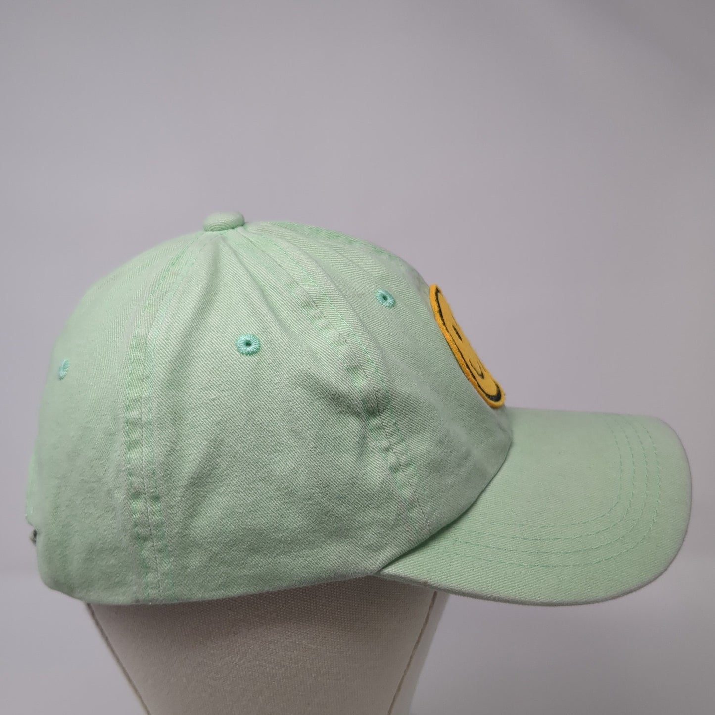 Smiley Face Patch Slideback Hat Green One Size Adjustable Vent Holes