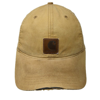 Carhartt Baseball Cap Brown One Size Strapback Leather Patch Logo Canvas Hat