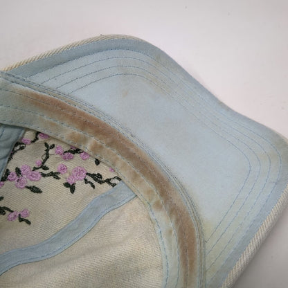 Baseball Cap Blue One Size Floral Cherry Blossom Embroidery Strapback Denim Hat
