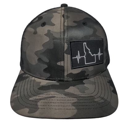 Idaho Heartbeat Snapback Mesh Back Trucker Hat Camo OSFA Adjustable