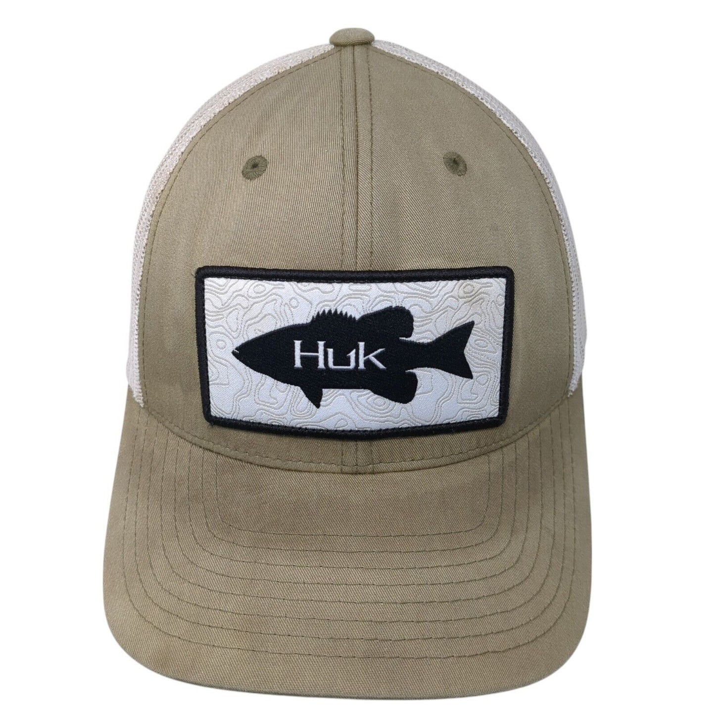Huk Fish Performance Snapback Trucker Hat Tan One Size Mesh Back Yupoong