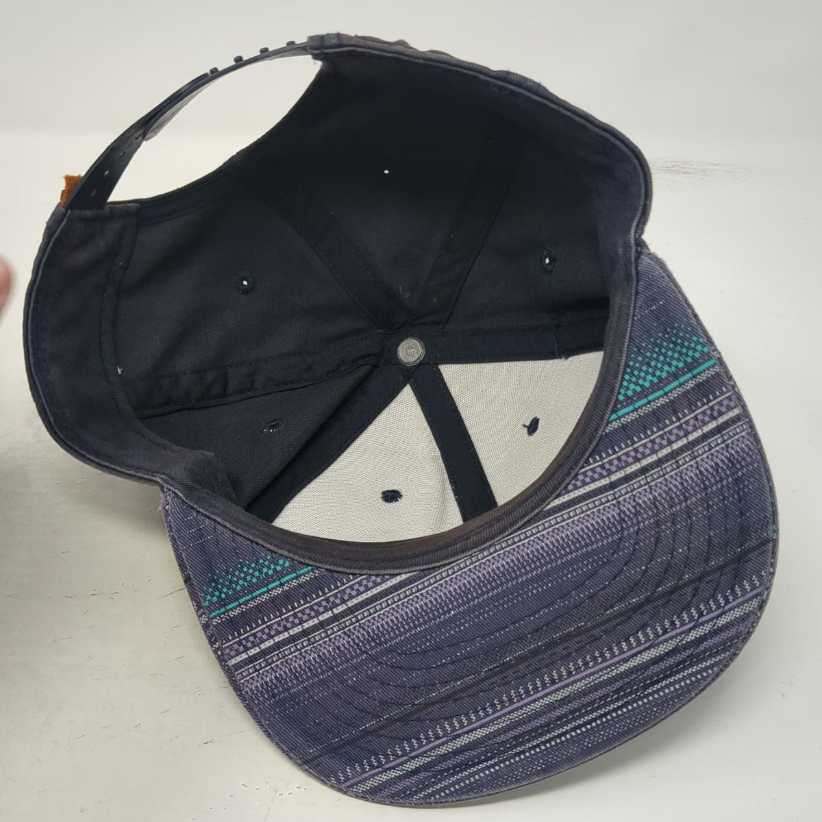 Vans Snapback Black Blue Purple One Size Patterned Brim Faux Leather Patch Hat