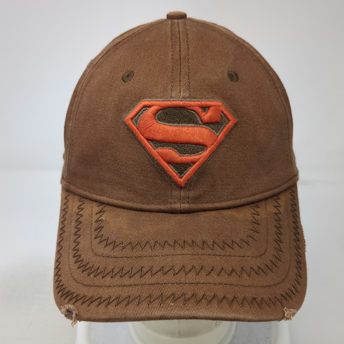 DC Comics Superman Baseball Cap Brown OSFM Orange Logo A-Flex Stretch Fitted Hat