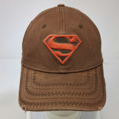 DC Comics Superman Baseball Cap Brown OSFM Orange Logo A-Flex Stretch Fitted Hat
