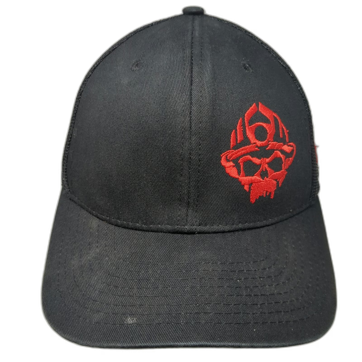 Black Helmet Trucker Hat One Size Red Skull Fire Fighter Mesh Snapback Logo Cap