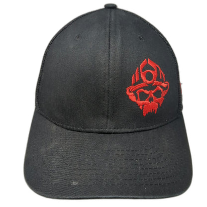Black Helmet Trucker Hat One Size Red Skull Fire Fighter Mesh Snapback Logo Cap