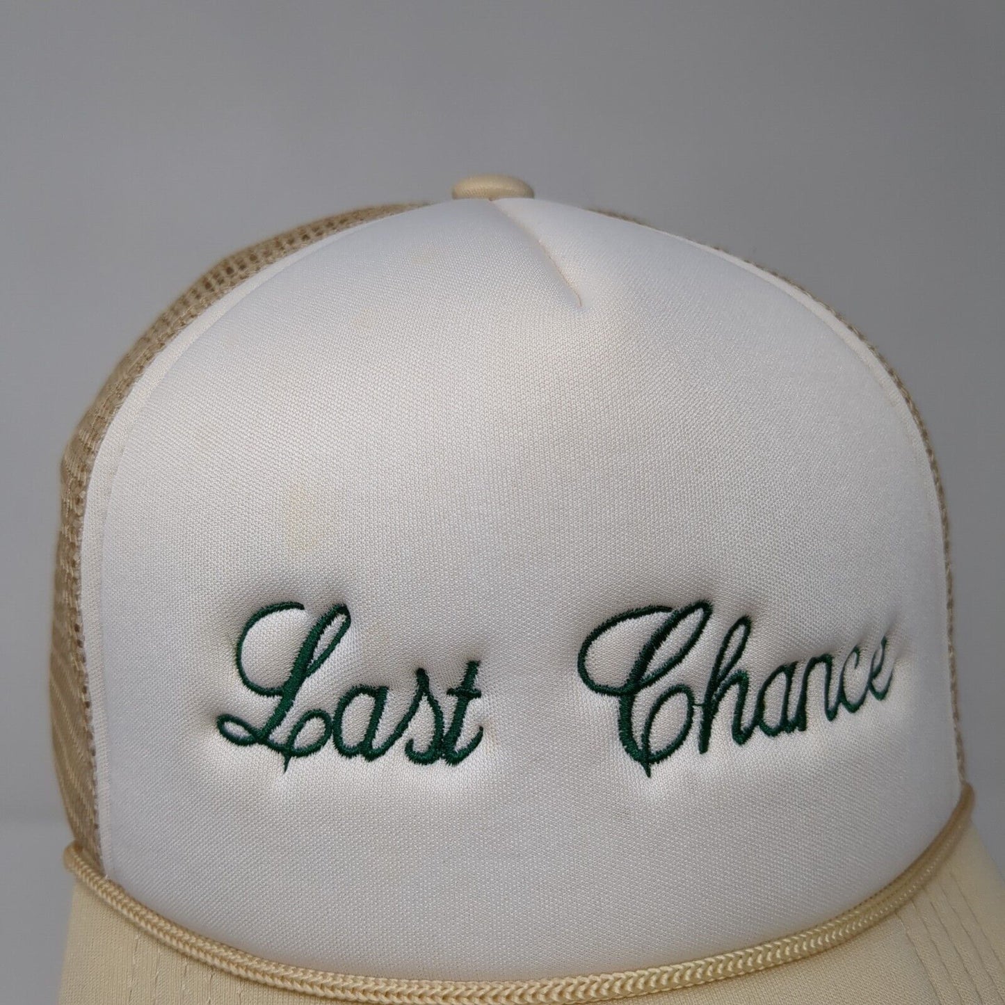 Last Chance Snapback Trucker Hat Tan OS Adjustable Embroidered Mesh Back Rope