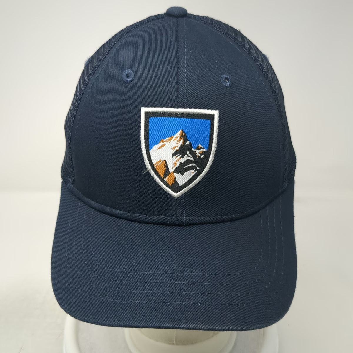 KÜHL Trucker Hat Blue One Size Mountain Shield Patch Mesh Back Snapback Logo