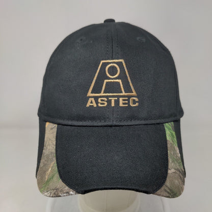 Astec Strapback Hat Black OSFA Adjustable Embroidered Camouflage Trim 6 Panel