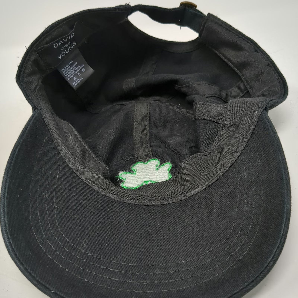 David and Young Baseball Cap Black One Size Shamrock Green Clover Adjustable Hat