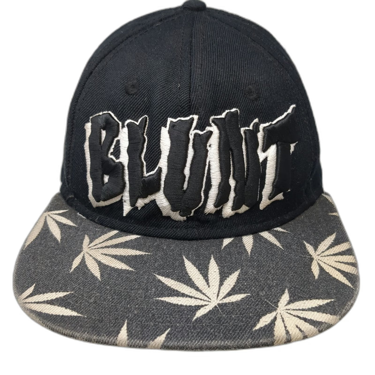 Snapback Hat Black One Size Marijuana Leaf Print 3D Puff Blunt Logo Flat Brim