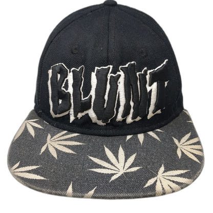 Snapback Hat Black One Size Marijuana Leaf Print 3D Puff Blunt Logo Flat Brim