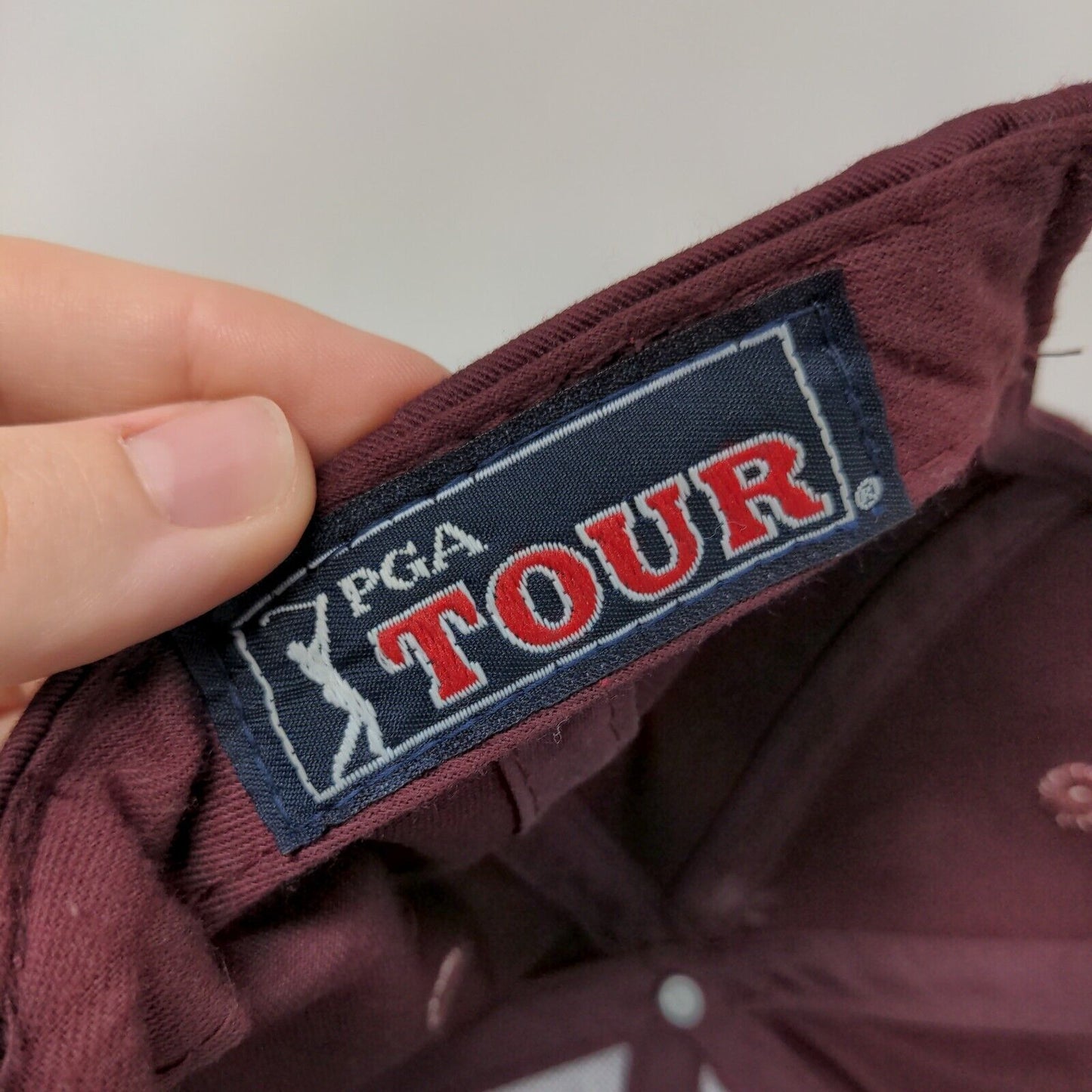 PGA Tour Slideback Hat Red One Size Embroidered Solid Leather Strap