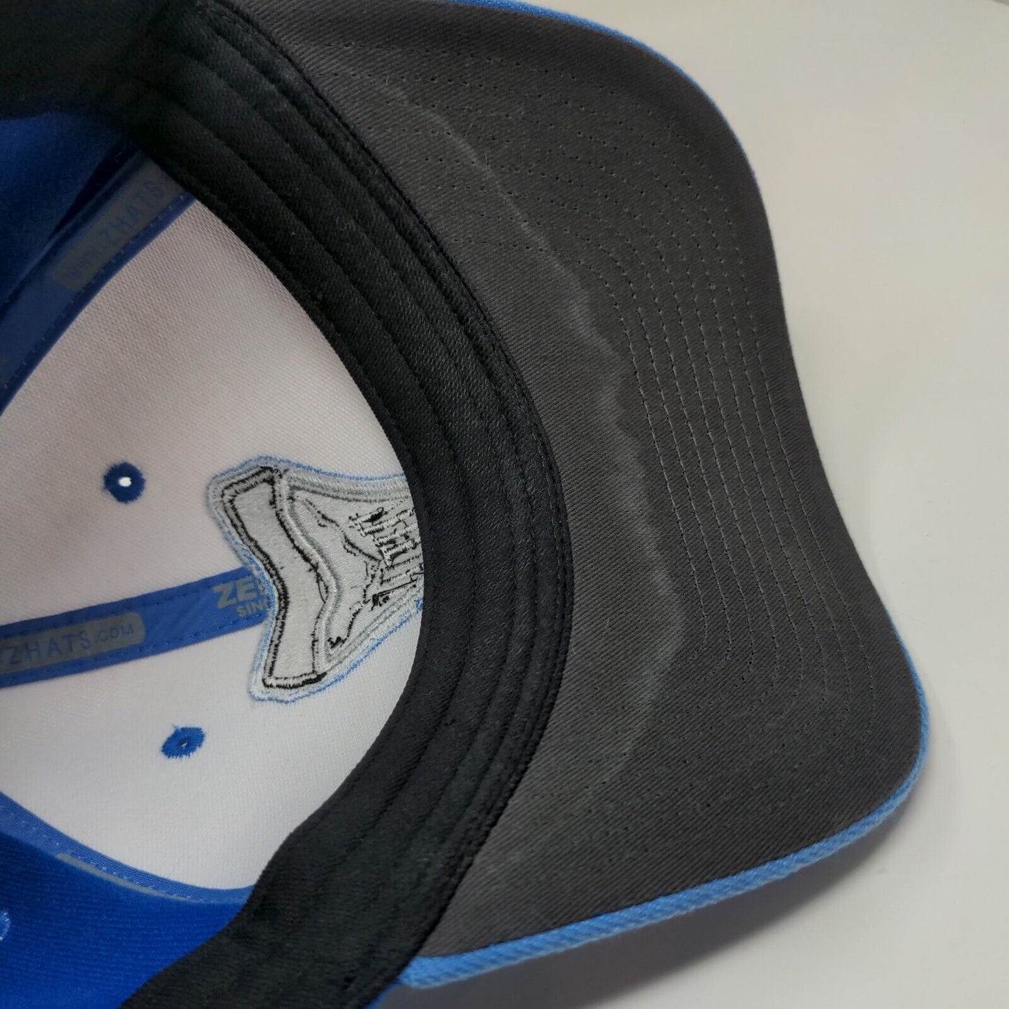 Zephyr Men's Fitted Hat Blue Size M/L Embroidered Shark Tooth Logo Acrylic