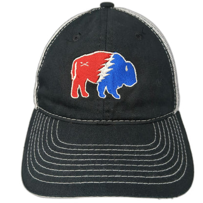 Bison Union Trucker Hat Black White One Size Snapback Mesh Embroidered Buffalo