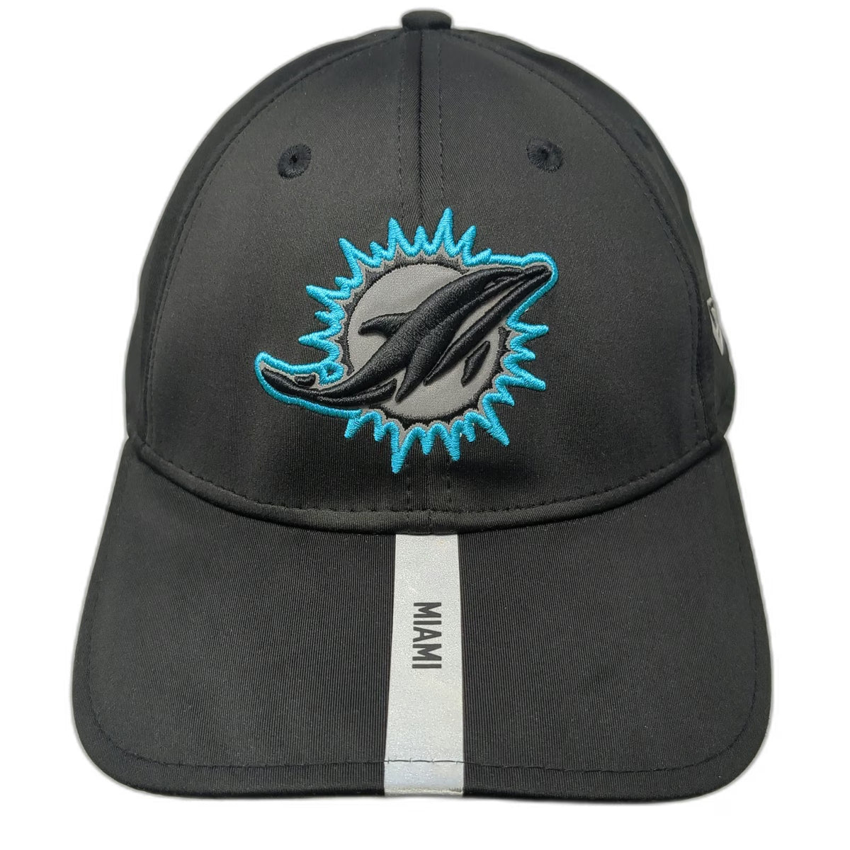Miami Dolphins NFL New Era Black One Size Reflective Stripe 9FORTY Hat Stretch