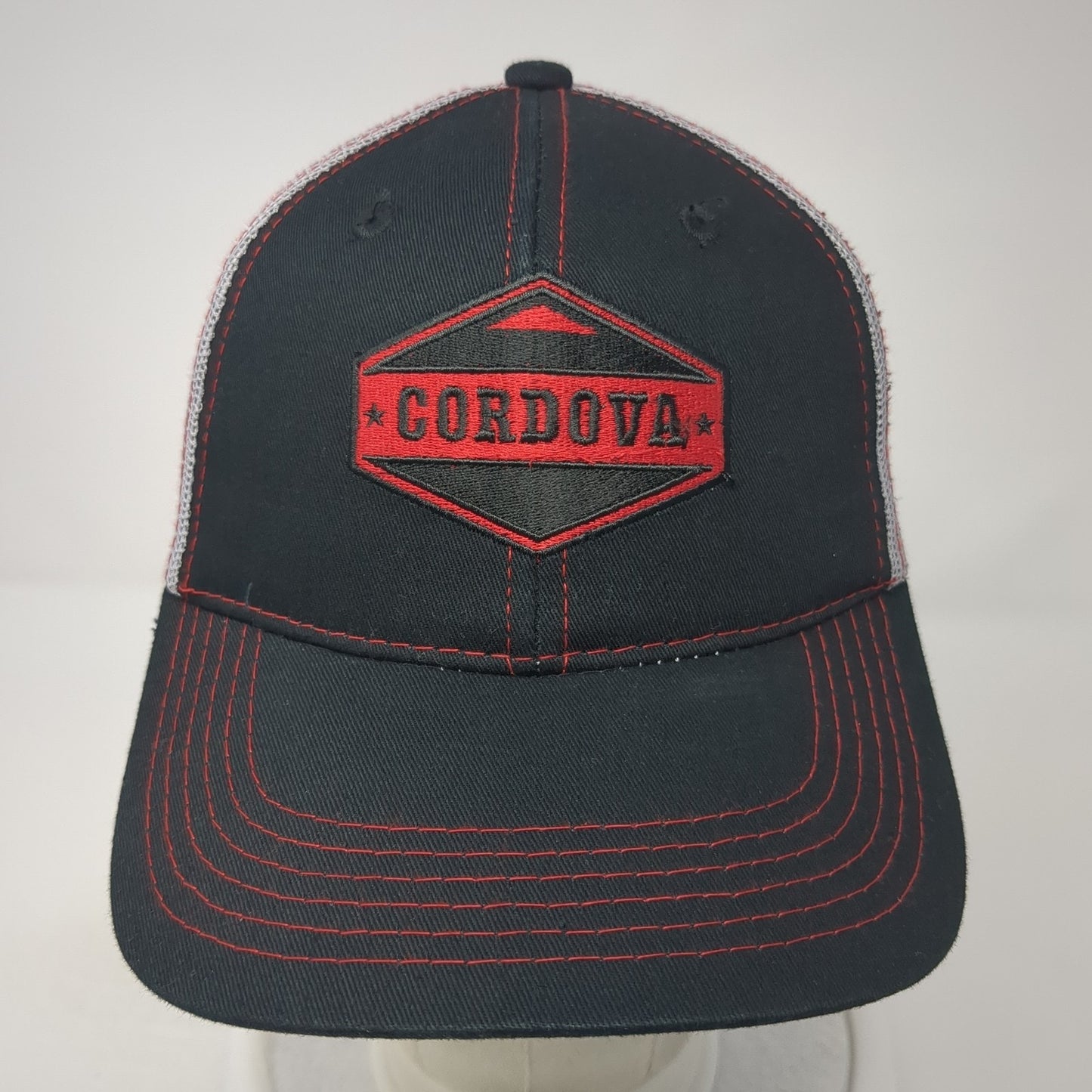 Cordova Strapback Trucker Hat Black One Size Embroidered Mesh Back