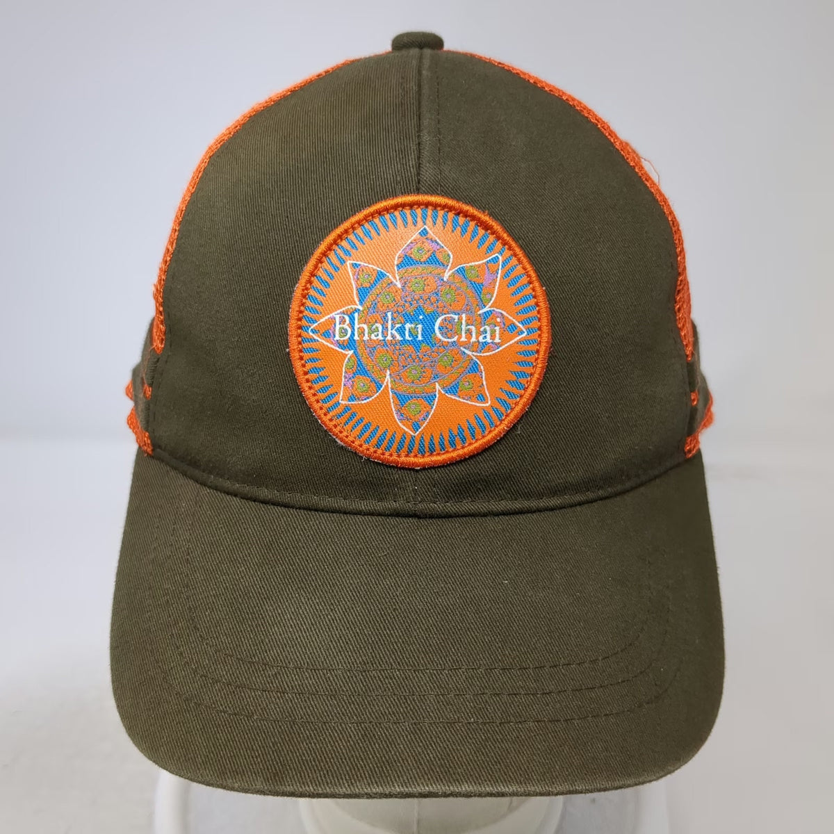 Bhakti Chai Trucker Hat Brown Orange One Size Mandala Patch Mesh Back Snapback