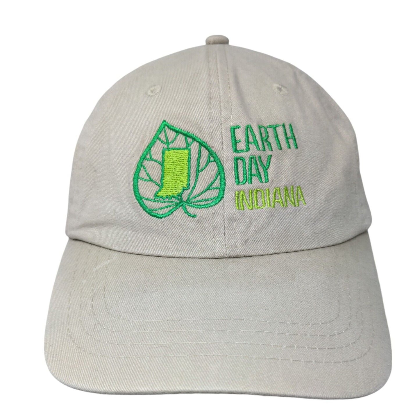 Earthday Indiana Slideback Hat Tan OSFA Adjustable Embroidered Vented Holes