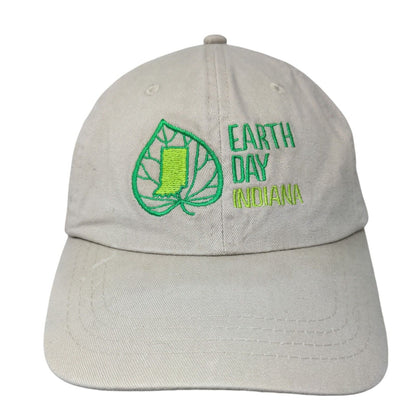 Earthday Indiana Slideback Hat Tan OSFA Adjustable Embroidered Vented Holes