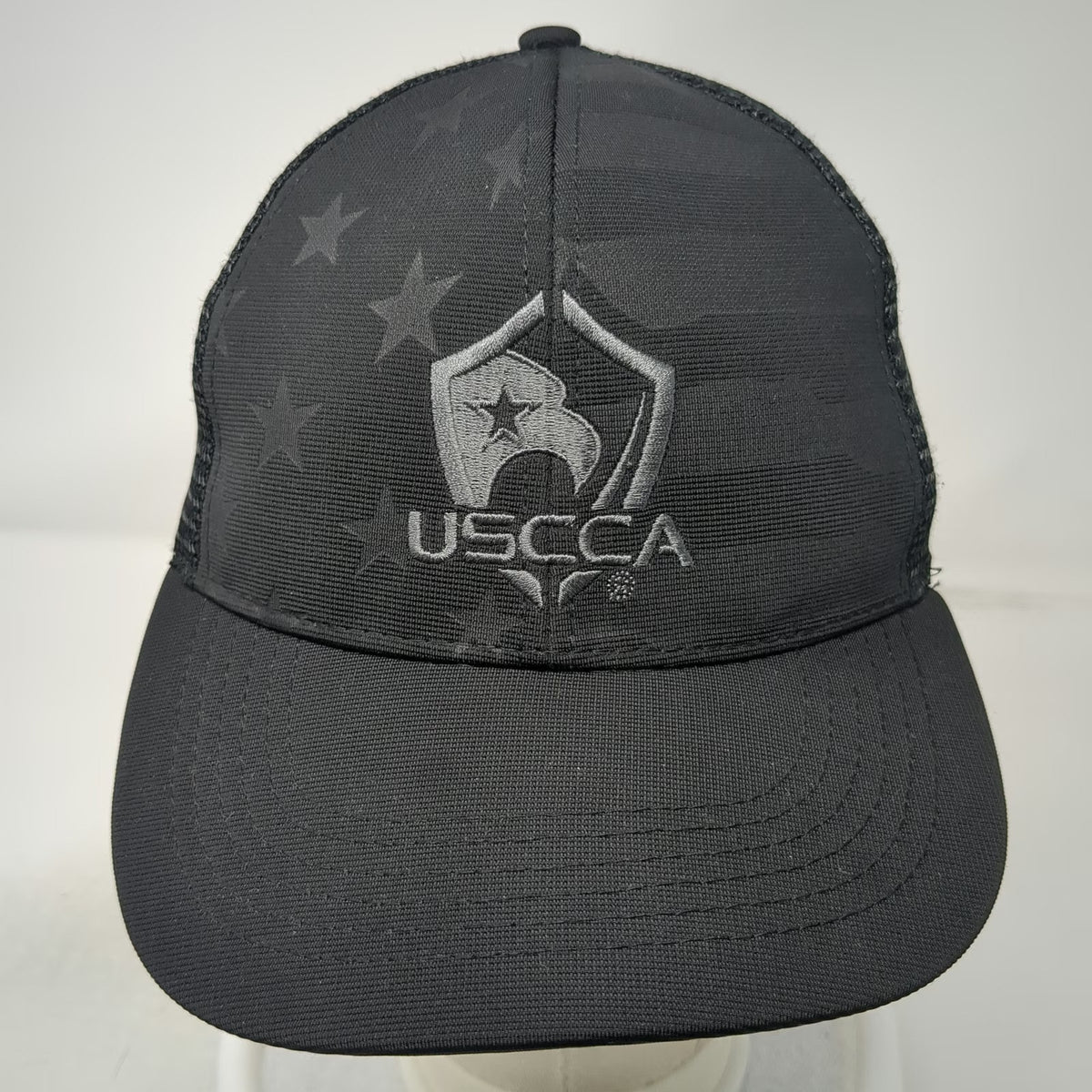 USCCA Trucker Hat Black One Size Mesh Back Stars Stripes Shield Logo Graphic Hat