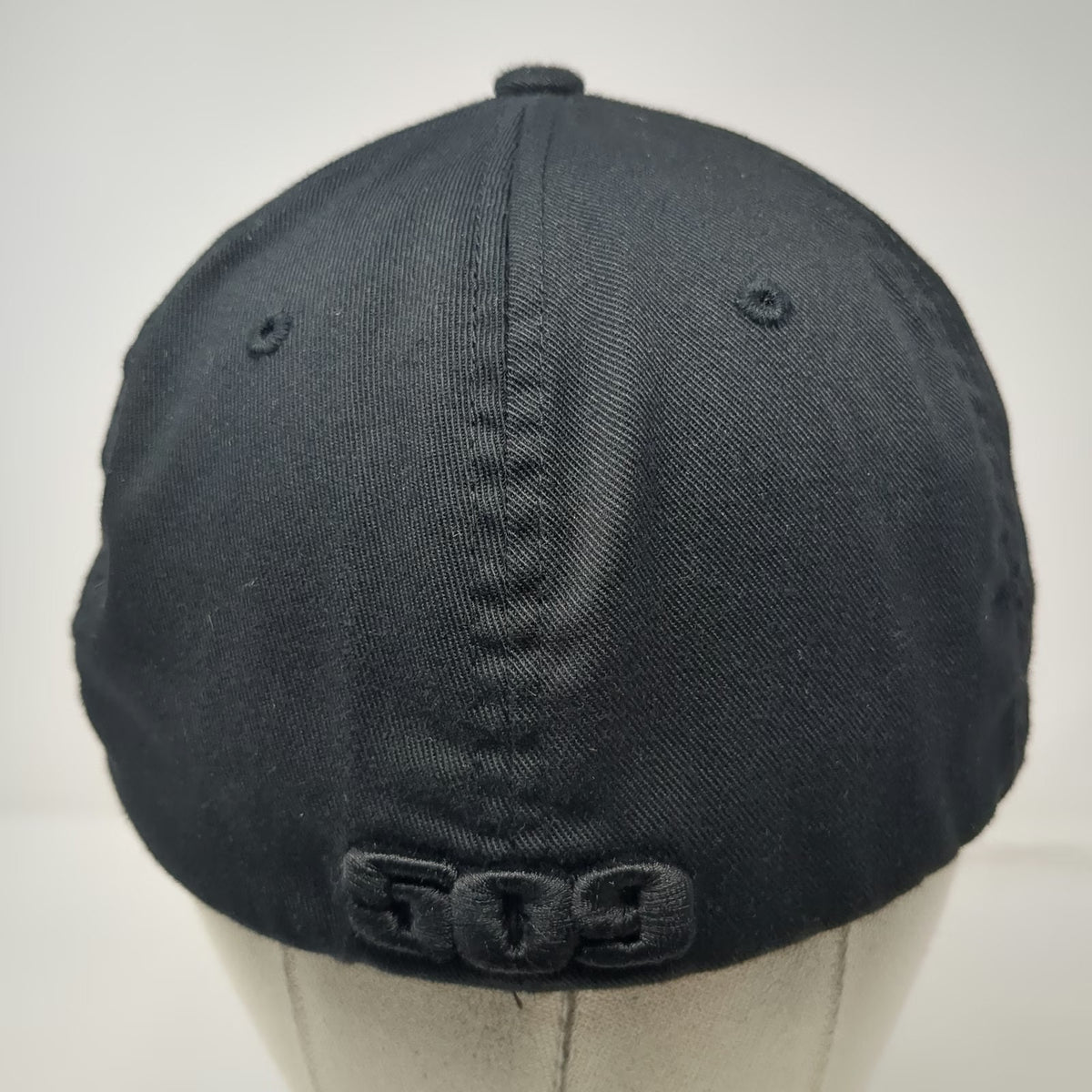 509 Baseball Cap Black XL Flexfit Metal Logo Sunburst Embroidered Stretch Hat