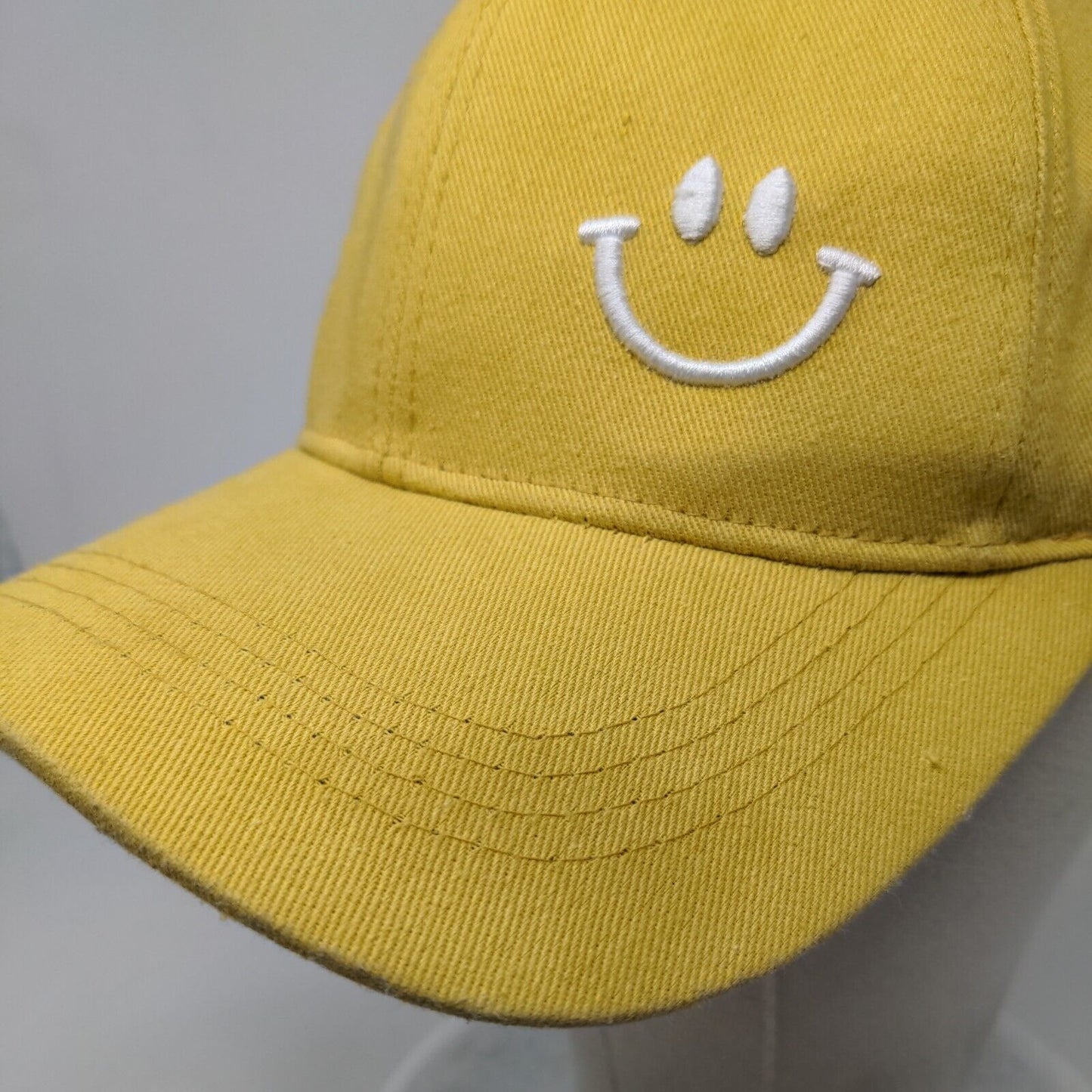 Smiley Face Slideback Hat Yellow One Size Solid Adjustable Embroidered