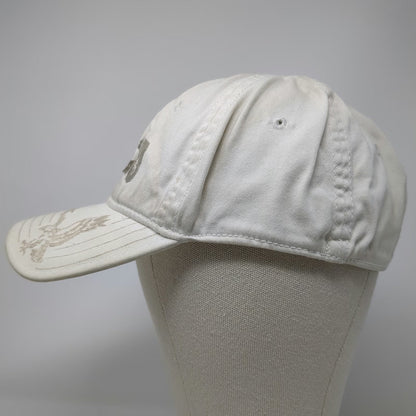 American Eagle Baseball Cap White M Logo AE-23 Distressed Stretch Fit Hat 1977