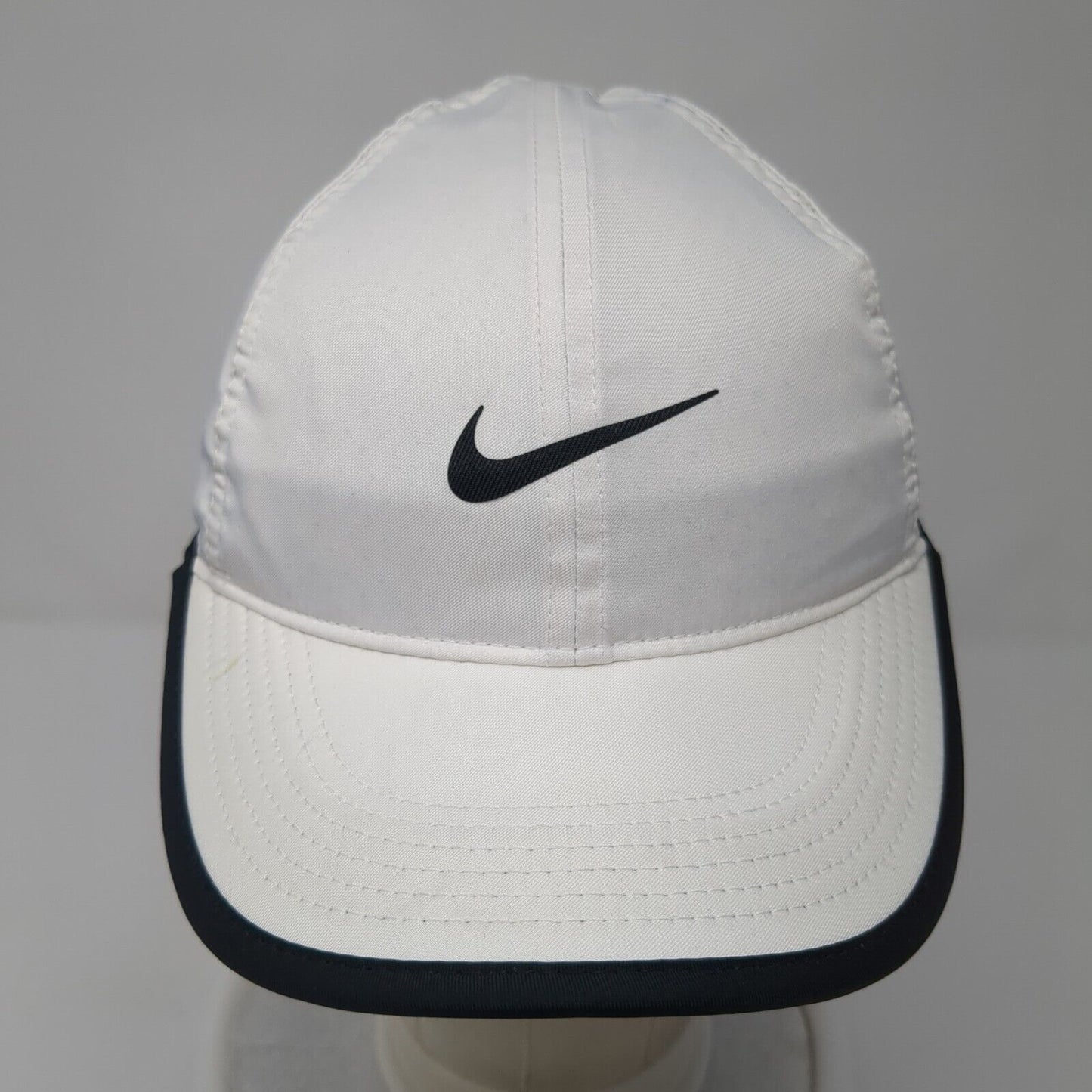 Nike Strapback Hat White One Size Black Trim Featherlight Dri-Fit