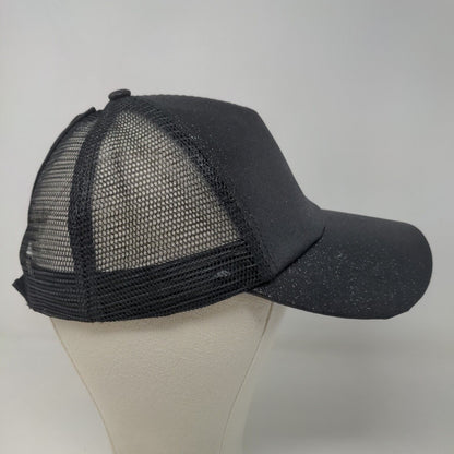 Unbranded Women's Strapback Hat Black Adjustable Sparkly Ponytail Hole