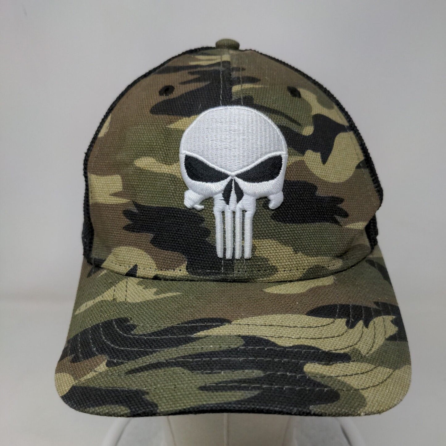 Marvel Punisher Snapback Mesh Back Trucker Hat Camo OSFM Embroidered