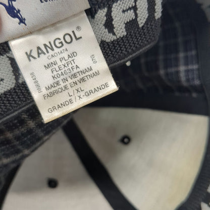 Kangol Baseball Cap Blue Gray White XL Flexfit Mini Plaid Kangaroo Logo Hat