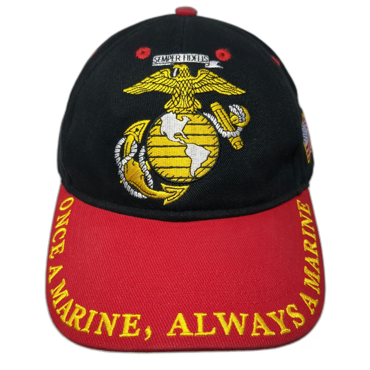 Eagle Emblems Marines Baseball Cap Black Red One Size USMC EGA Life Member Hat