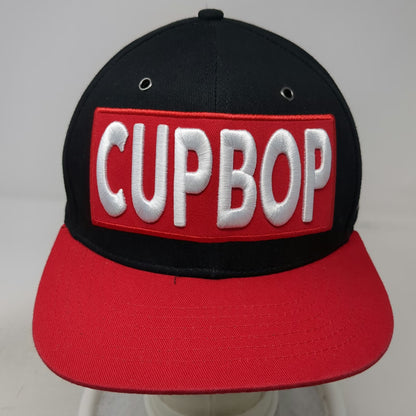 Cupbop Shhh Just Eat Snapback Hat Black Red One Size Flat Brim 3D Embroidery