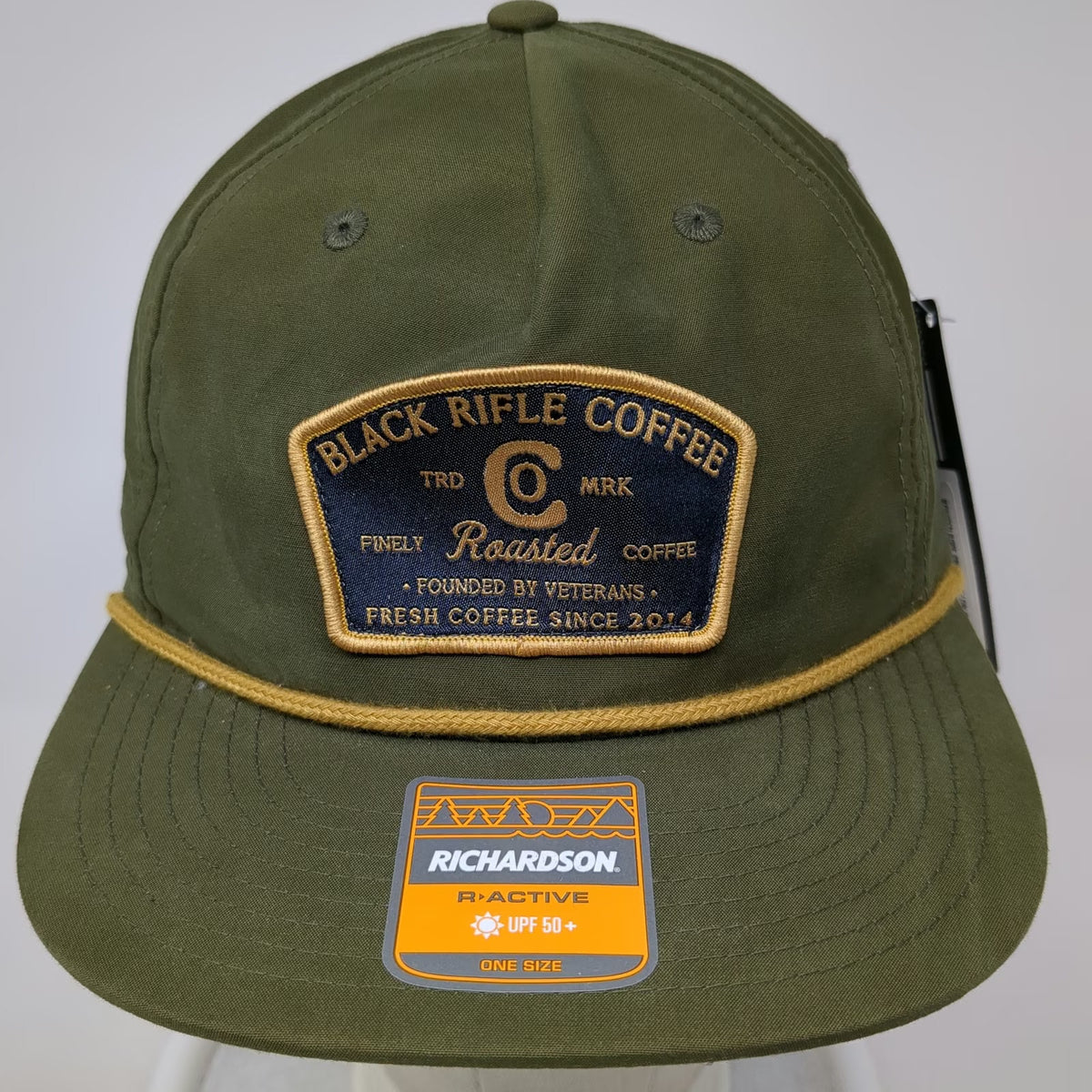 Richardson 5 Panel Green One Size Black Rifle Coffee Patch Rope Snapback Hat