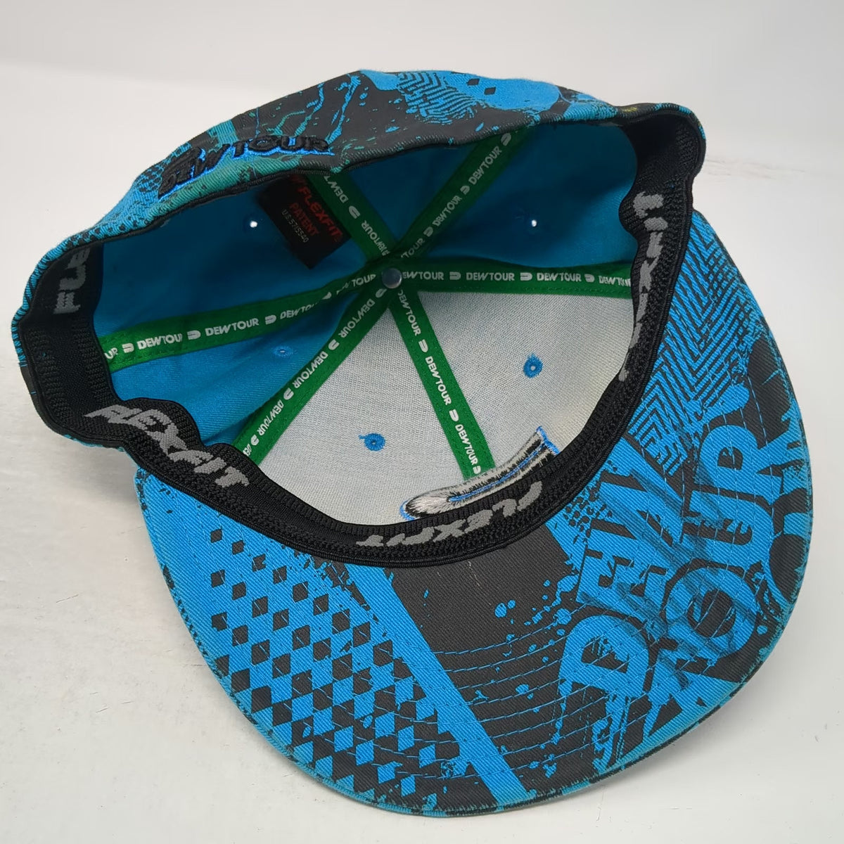 Flexfit Baseball Cap Blue XL Dew Tour All Over Print Graphic Stretch Fit Hat