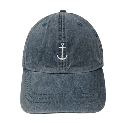 Anchor Slideback Hat Blue One Size Embroidered Adjustable Leather Strap