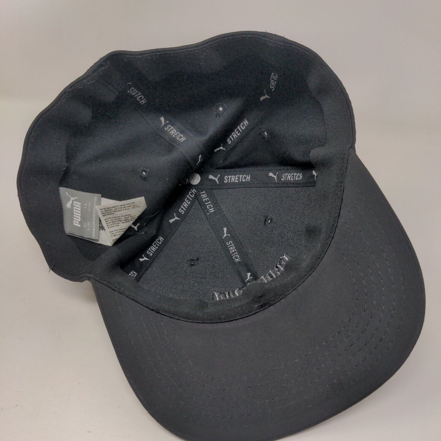 PUMA Stretch Fitted Hat Black L/XL Lightweight Embroidered Logo Vented Holes