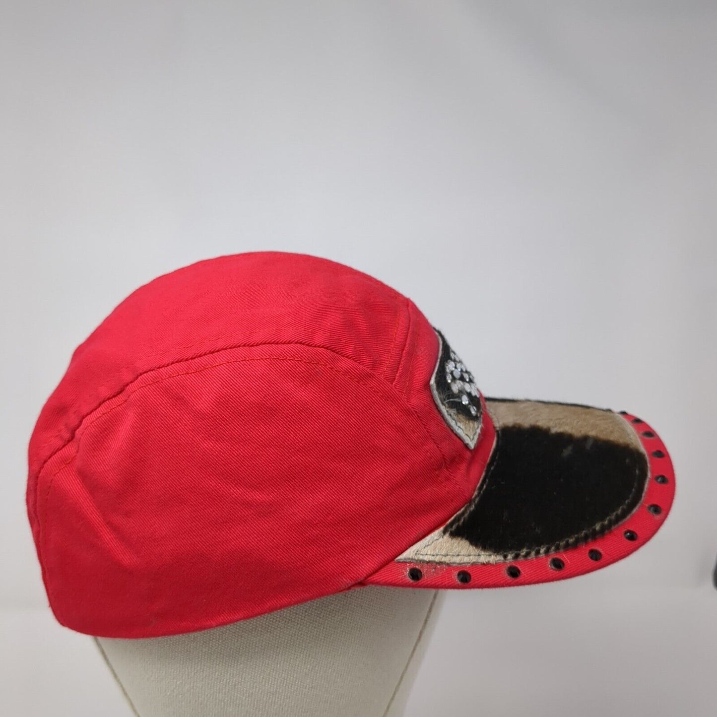 Ride Patch Strapback 5 Panel Hat Red OSFA Adjustable Rhinestone