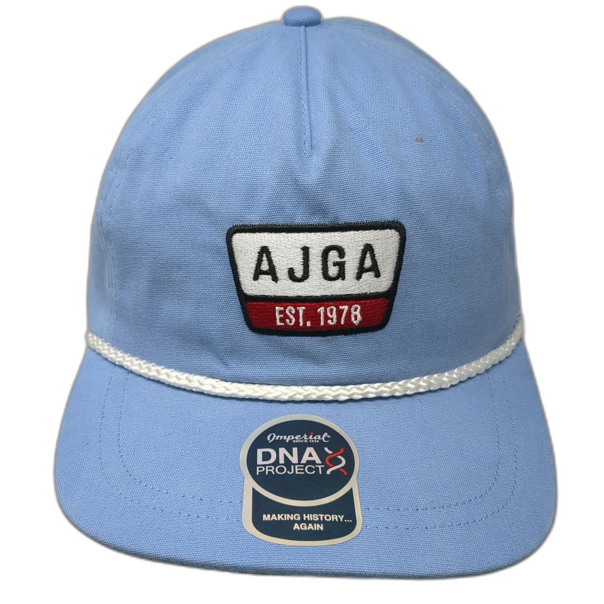 Imperial 5 Panel Blue One Size Hat AJGA Golf Est 1978 Rope Leather Strap Cotton