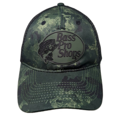 Bass Pro Shops Trucker Hat Green One Size Mesh Back Camo Rubberized Logo Patch
