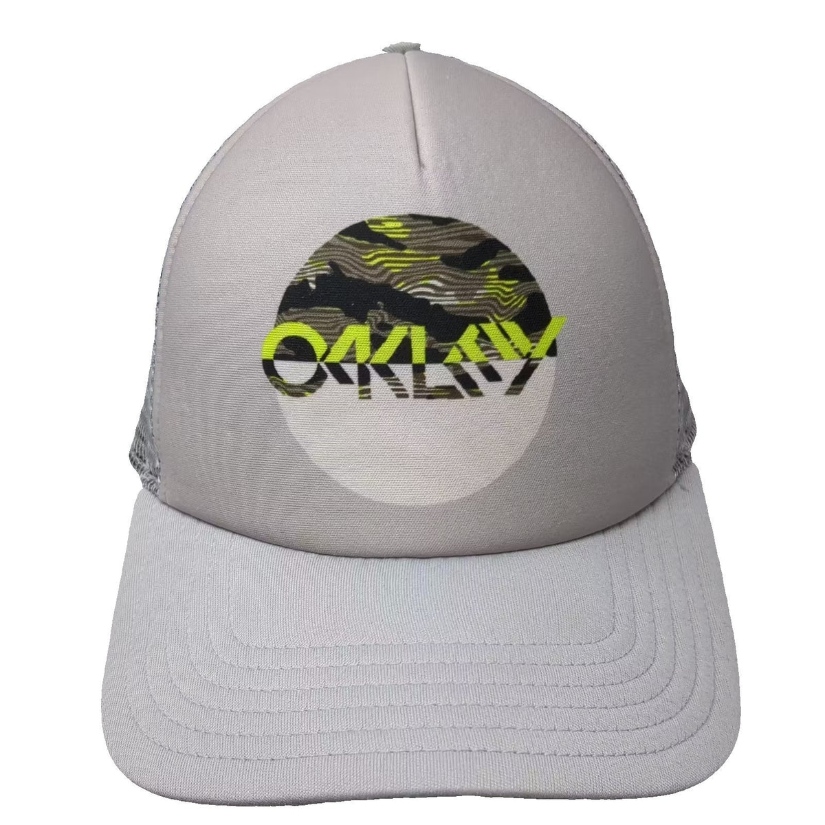Oakley Gray Trucker Hat One Size Mesh Snapback Camo Graphic Logo Adjustable