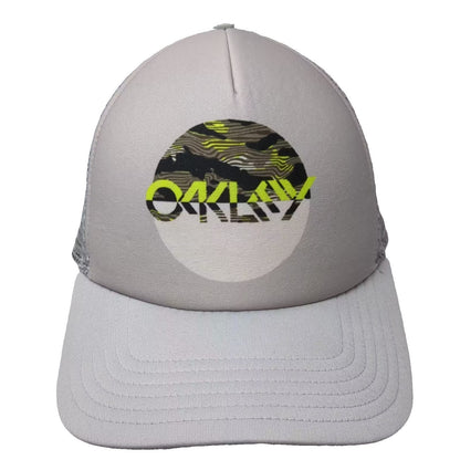 Oakley Gray Trucker Hat One Size Mesh Snapback Camo Graphic Logo Adjustable