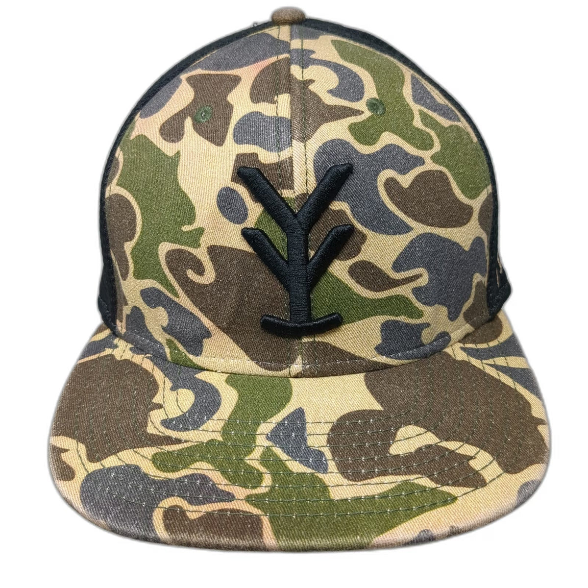 Yee Trucker Hat Green Black One Size Camo Mesh Snapback Embroidered Logo Country