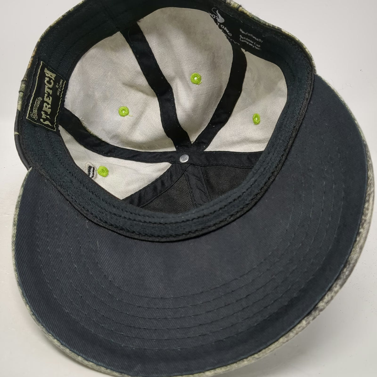 Mossy Oak Baseball Cap Green Black White M Camo Stretch Fit Embroidered Hat