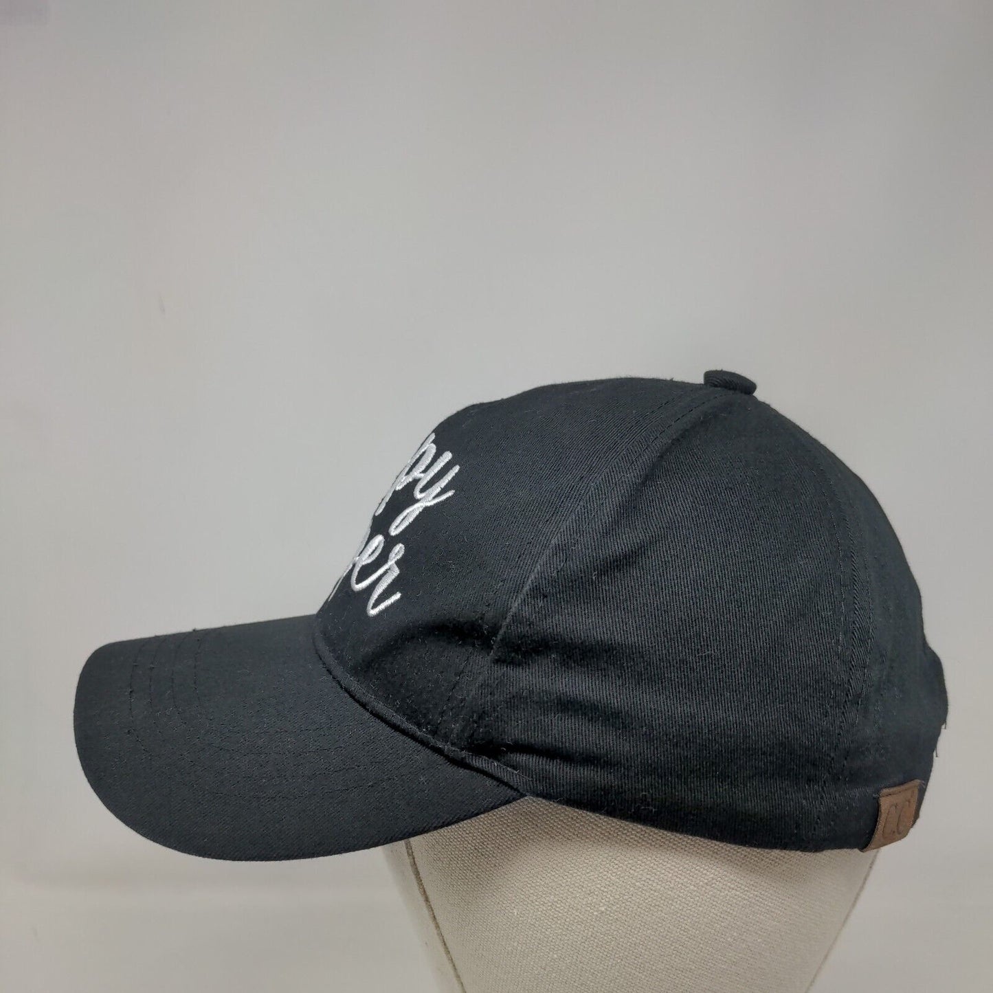 Happy Camper Strapback Hat Black One Size Embroidered C.C Exclusives