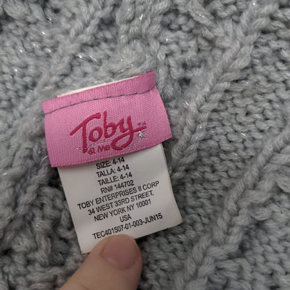 Tony & Me Girl's Knit Beanie Ski Cap Hat Gray Size 4-14 Pom Pom Cable Knit
