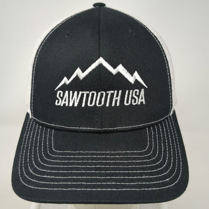 Richardson Trucker Hat Black One Size Sawtooth USA Mountain Mesh Snapback