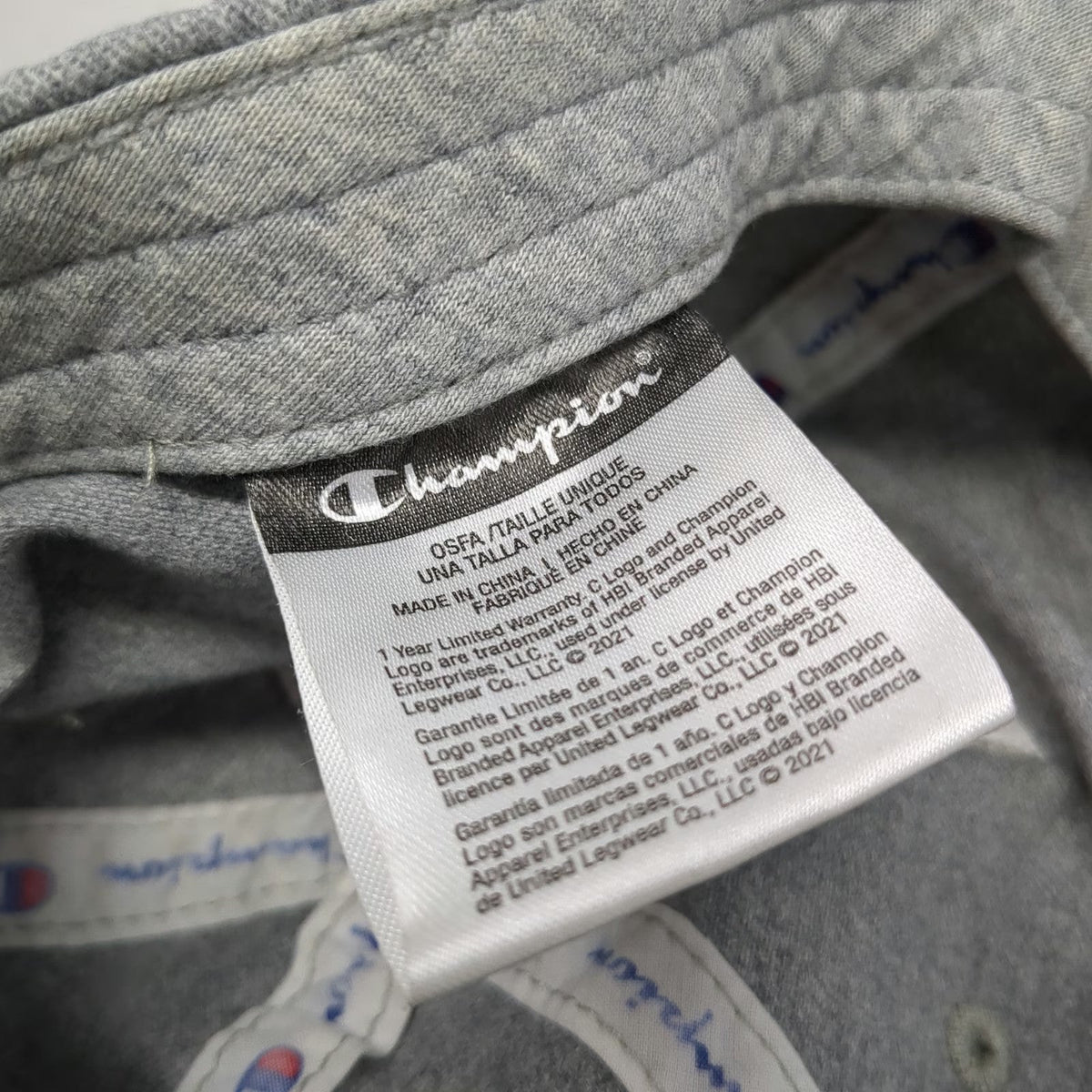 Champion 5 Panel Gray Hat One Size Jersey Fabric Script Logo Slideback C Logo
