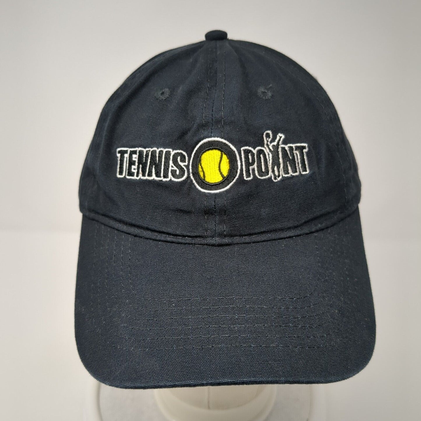 Tennis Point Strapback Hat Black One Size Adjustable Embroidered Port & Company